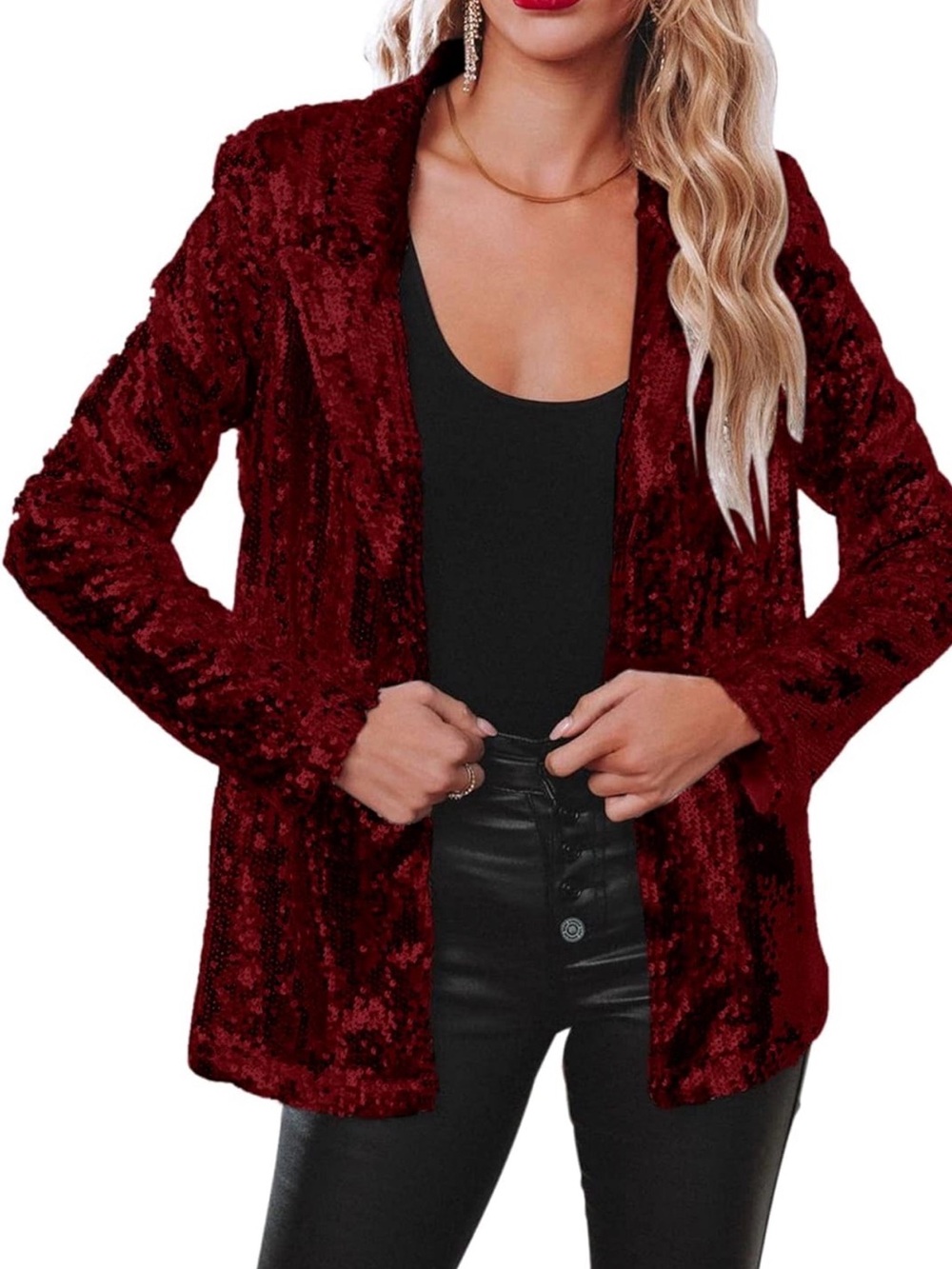 Women's Red-Burgundy Sequin Blazer Jacket